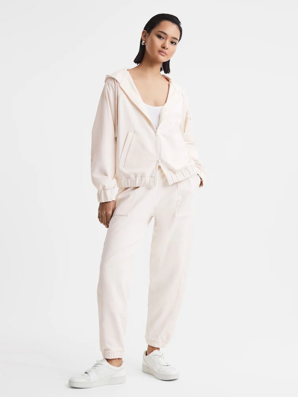 REISS Maja Cotton Blend Track Zip jacket Hoodie